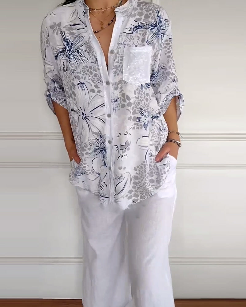 Camicia Collo Coreano Taschino Stampata