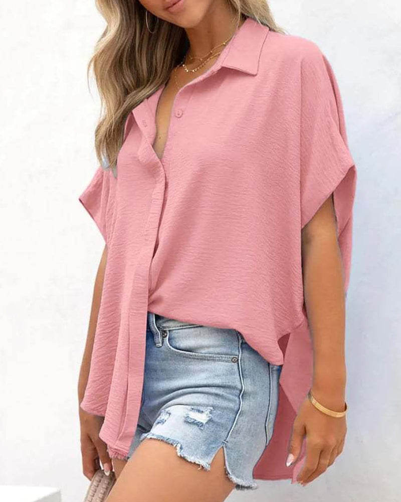 Camicia a maniche corte tinta unita casual vestibilità ampia