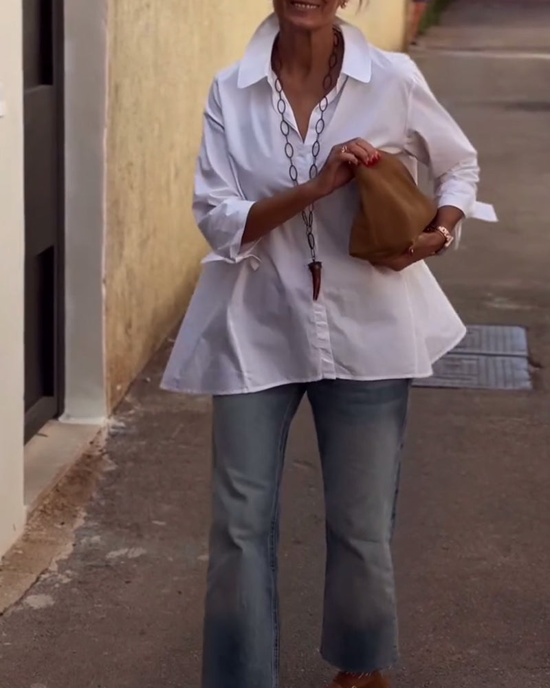 Camicia Casual Con Revers, Maniche Lunghe