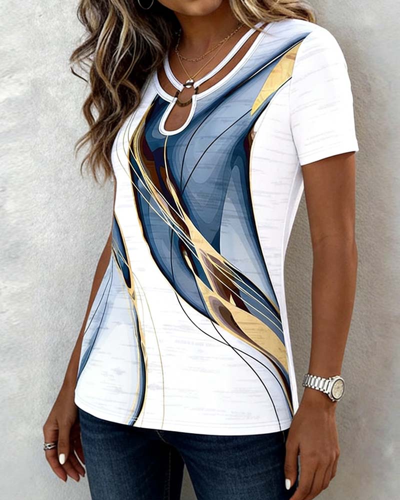 T-shirt stampato astratto girocollo a maniche corte