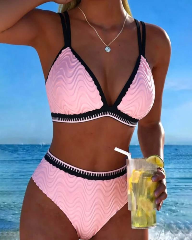 Bikini A Blocchi Di Colore Doppia Bretella Testurizzato