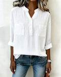 Camicia verticale a nido d'ape con colletto Henley e doppia tasca