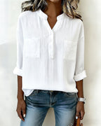 Camicia verticale a nido d'ape con colletto Henley e doppia tasca