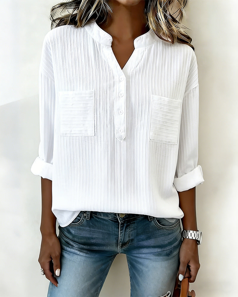 Camicia verticale a nido d'ape con colletto Henley e doppia tasca