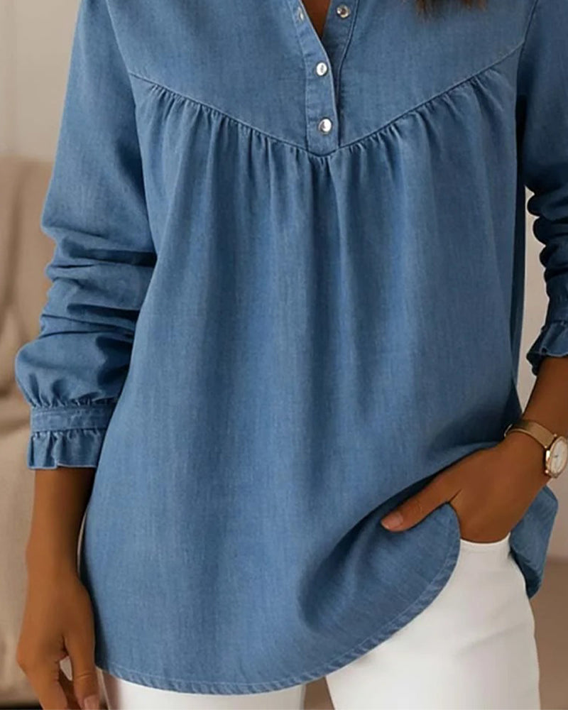 Top In Denim Con Volant E Bottoni