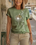 T-shirt a maniche corte stampato con dente di leone