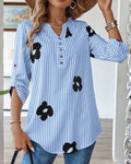 Camicia a righe stampata con scollo a V alla moda