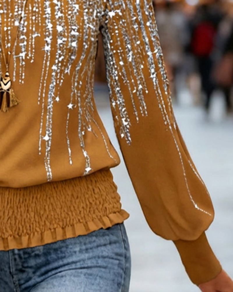 Maglia di tendenza a maniche lunghe con scollo rotondo