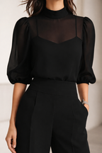 Valentina | Completo Tre Pezzi Composto da una Camisola Trasparente e Pantaloni a Gamba Larga.