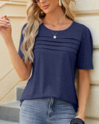 T-shirt scollato a U arricciato a tinta unita