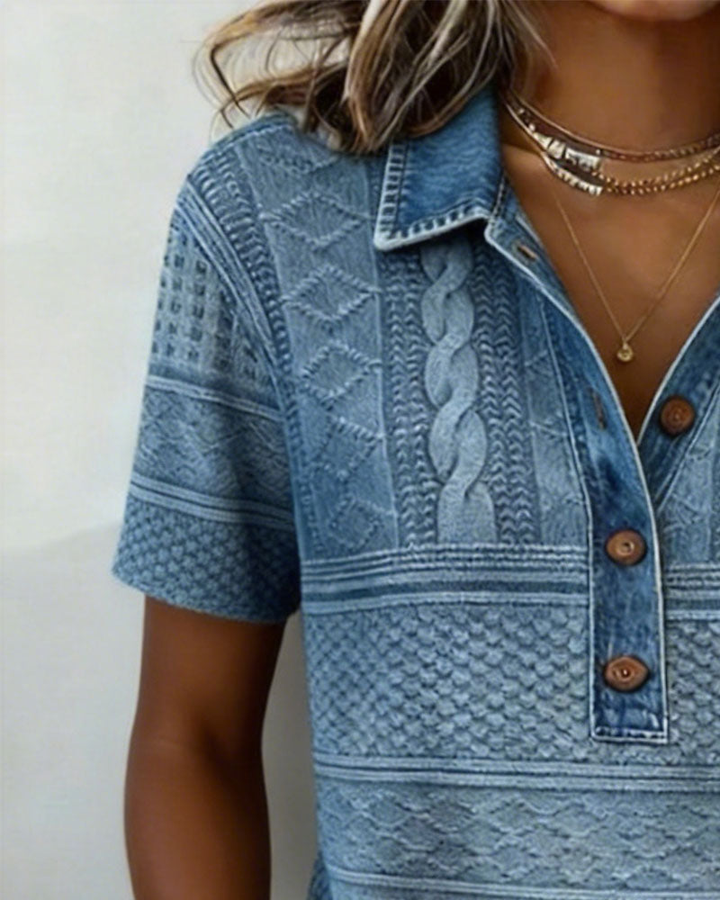 T-Shirt Collo Tasca Denim Stampato