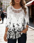 Top a Maniche Lunghe Stampa Patchwork