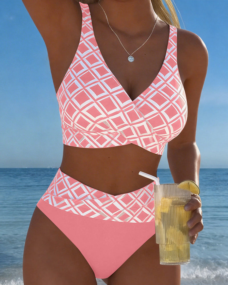 Costume da bagno a due pezzi stile reggiseno con motivo a rombi