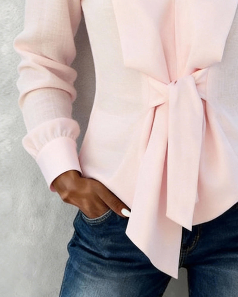 Blusa Tendenza In Puro Cotone Con Colletto Sciolto Da Annodare