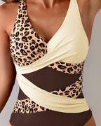 Costume da bagno intero scollato a V con stampa leopardata
