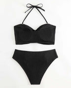 Costume da bagno all'americana a righe tinta unita