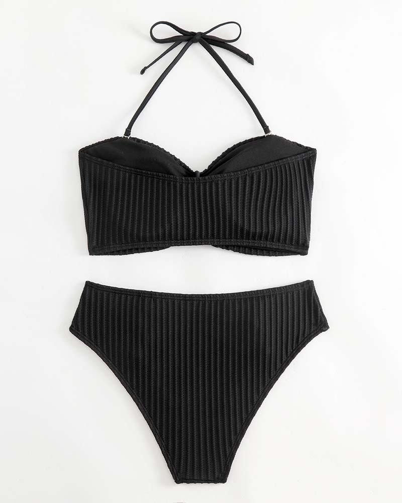 Costume da bagno all'americana a righe tinta unita