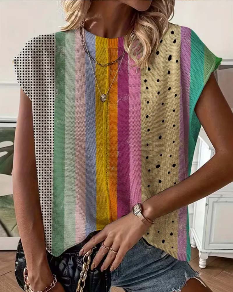 Maglione A Pois A Righe Arcobaleno
