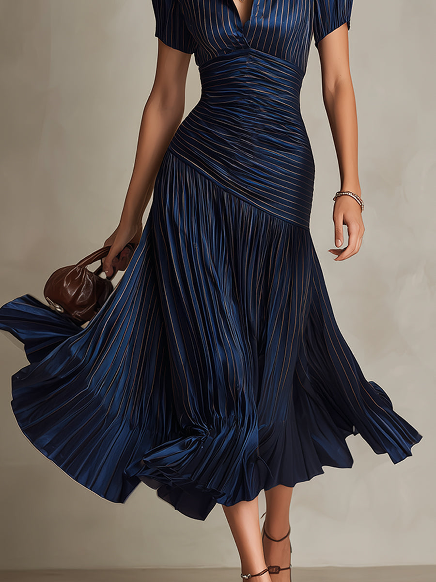 Adriana - Vestito midi in raso a righe retrò