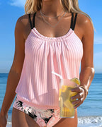 Tankini a triangolo a costine stampato con spalline sottili