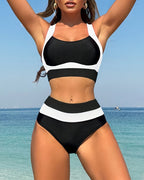 Bikini a Blocco di Colore a Vita Alta