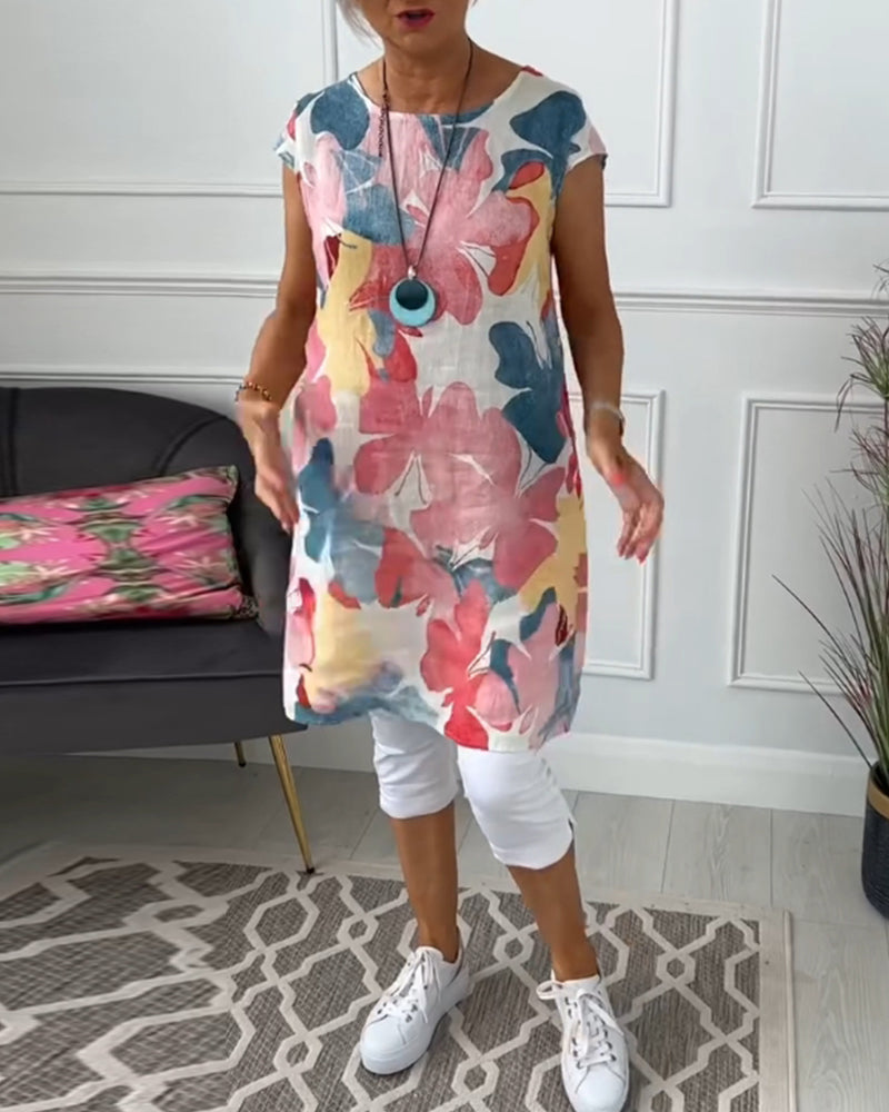 Maglia lunga casual con stampa floreale colorata