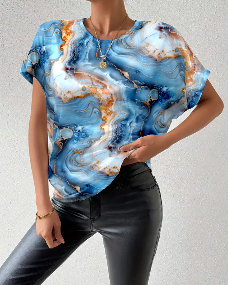 T-shirt Girocollo Stampa Effetto Marmo