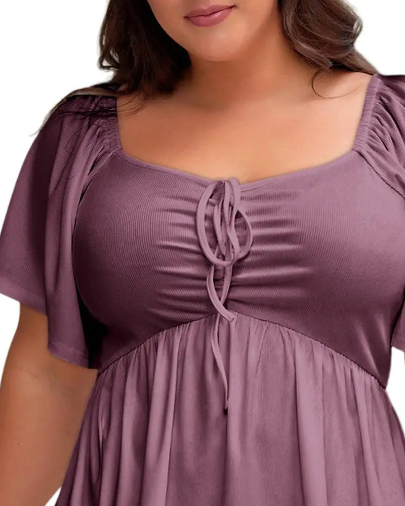 T-shirt manica a sbuffo con scollo quadrato taglia grande