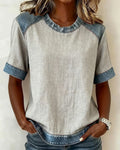 Top Jean Patchwork Maniche Corte