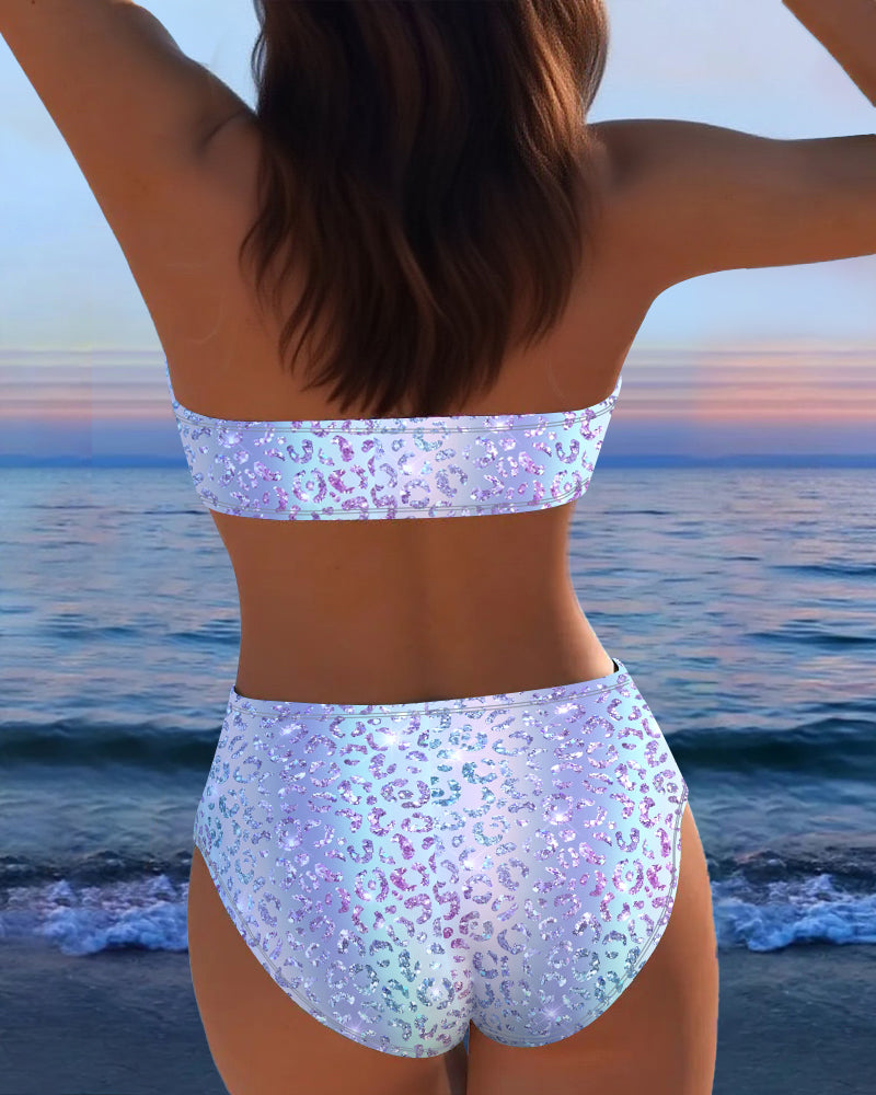 Bikini a fascia stampato leopardato