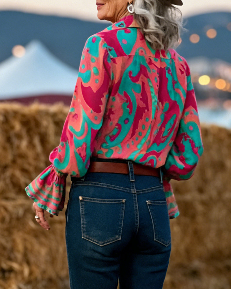 Camicia Elegante Stampa Risvolto Vestibilità Slim