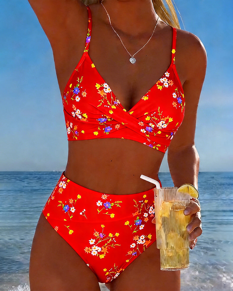 Bikini sexy incrociato con stampa floreale