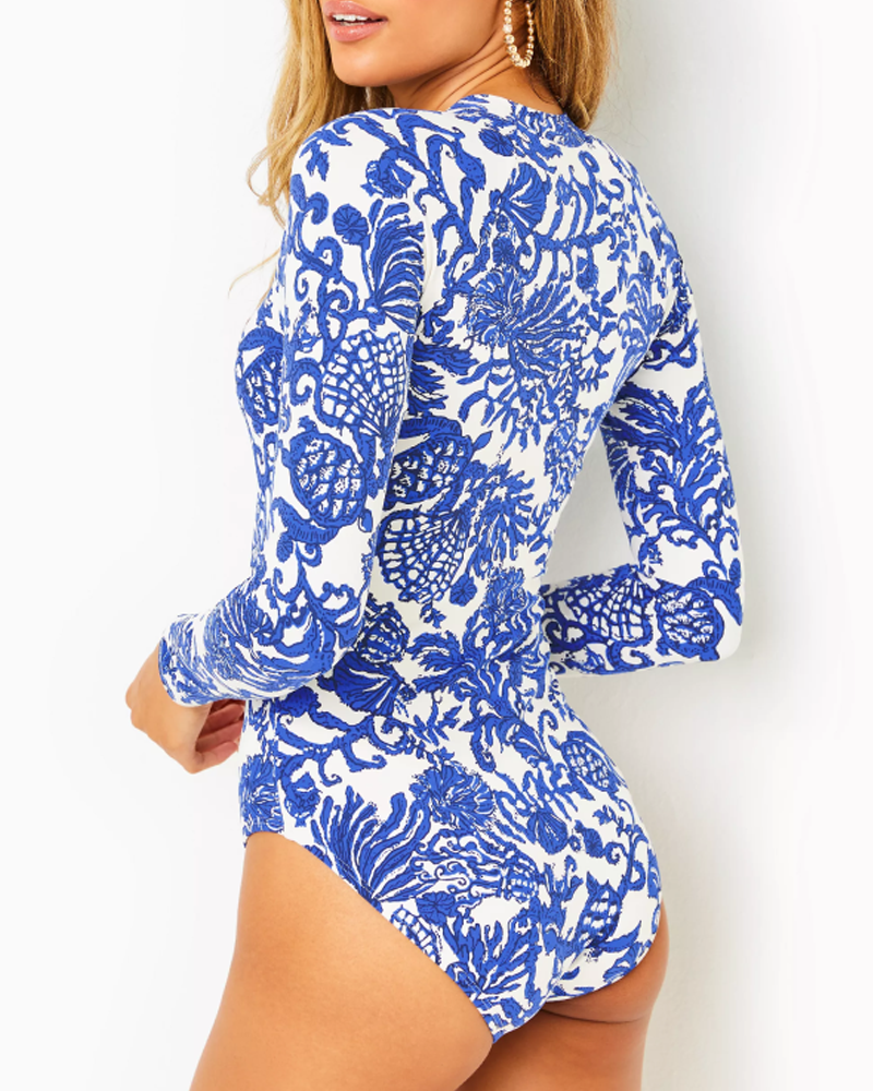 Costume intero con cerniera e stampa