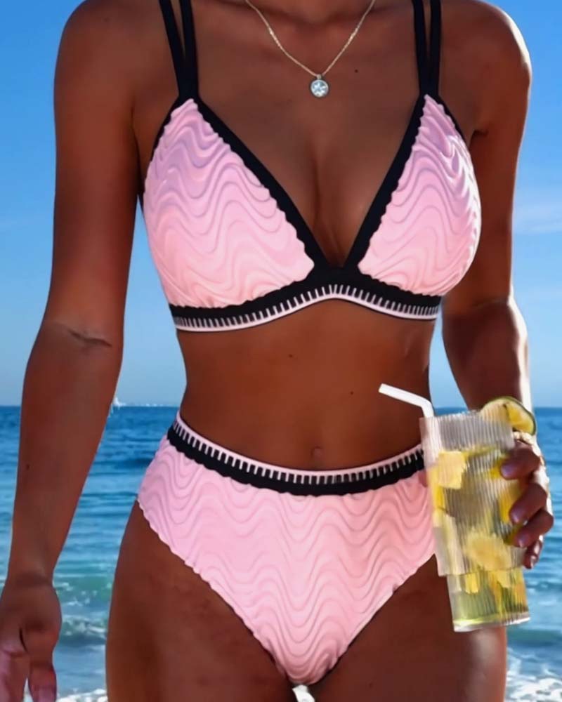 Bikini A Blocchi Di Colore Doppia Bretella Testurizzato