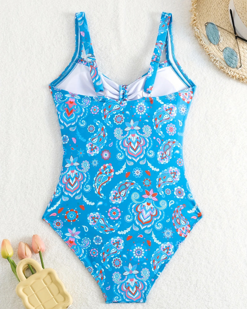 Costume da bagno intero a balconcino con stampa floreale e arricciature