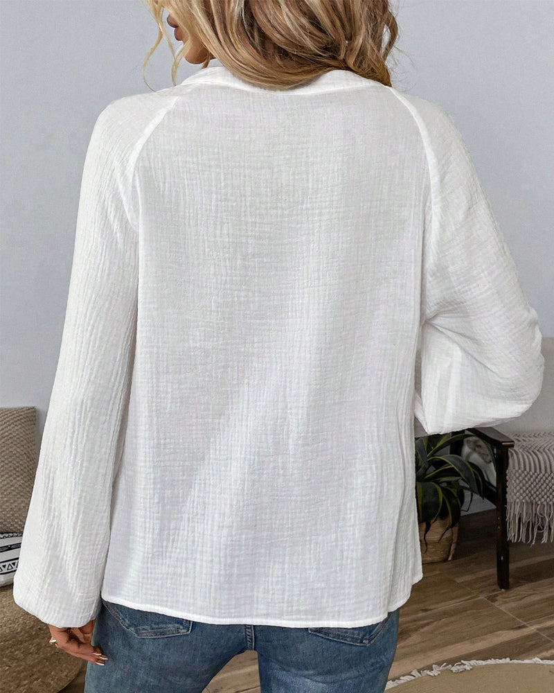 Camicetta casual stampata a maniche lunghe con scollo a V