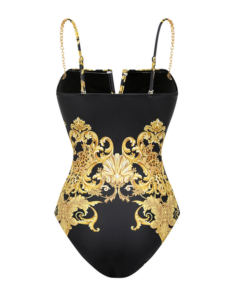 Costume da bagno vintage a rete stampato protezione solare