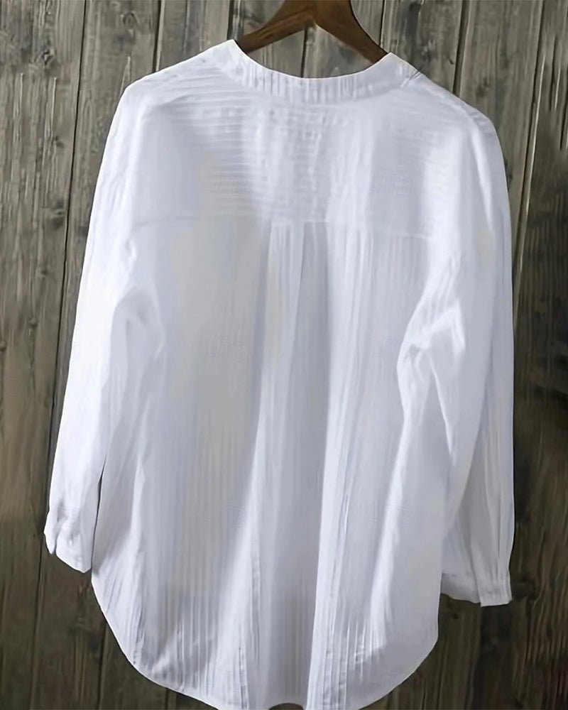 Camicia verticale a nido d'ape con colletto Henley e doppia tasca