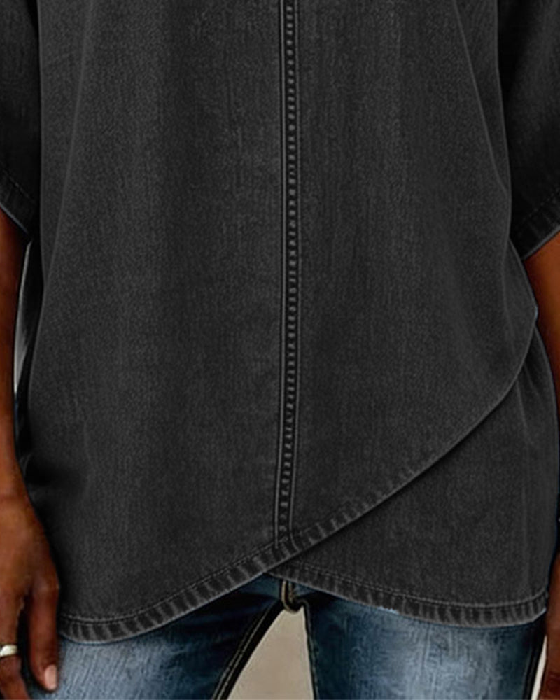 Top scollo a V casual in denim