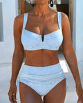 Costume bikini a vita alta a righe con coulisse