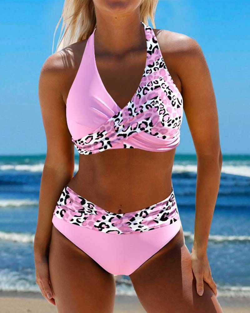 Bikini leopardato due pezzi stampato patchwork
