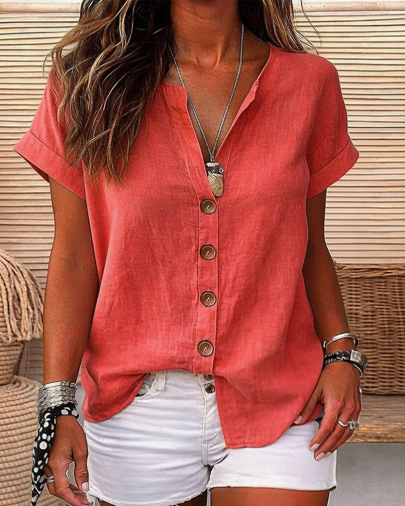 Camicia scollo a V monopetto manica corta