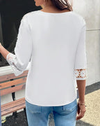 T-shirt unita con trafori all'uncinetto patchwork