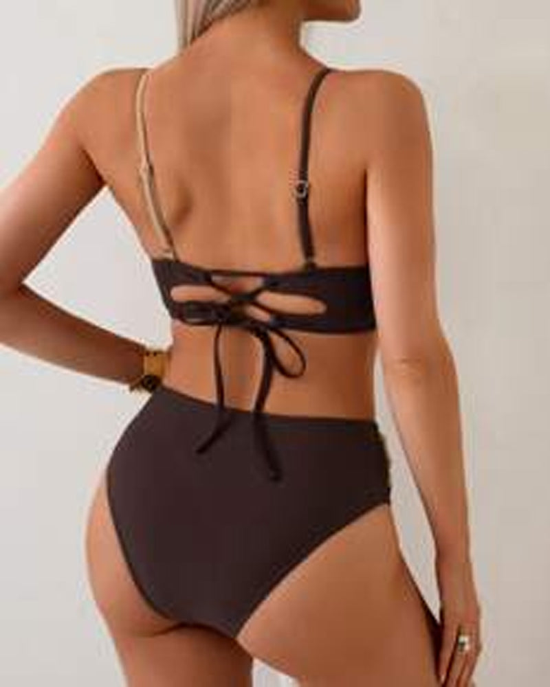 Costume da bagno a vita alta sexy con reggiseno a triangolo