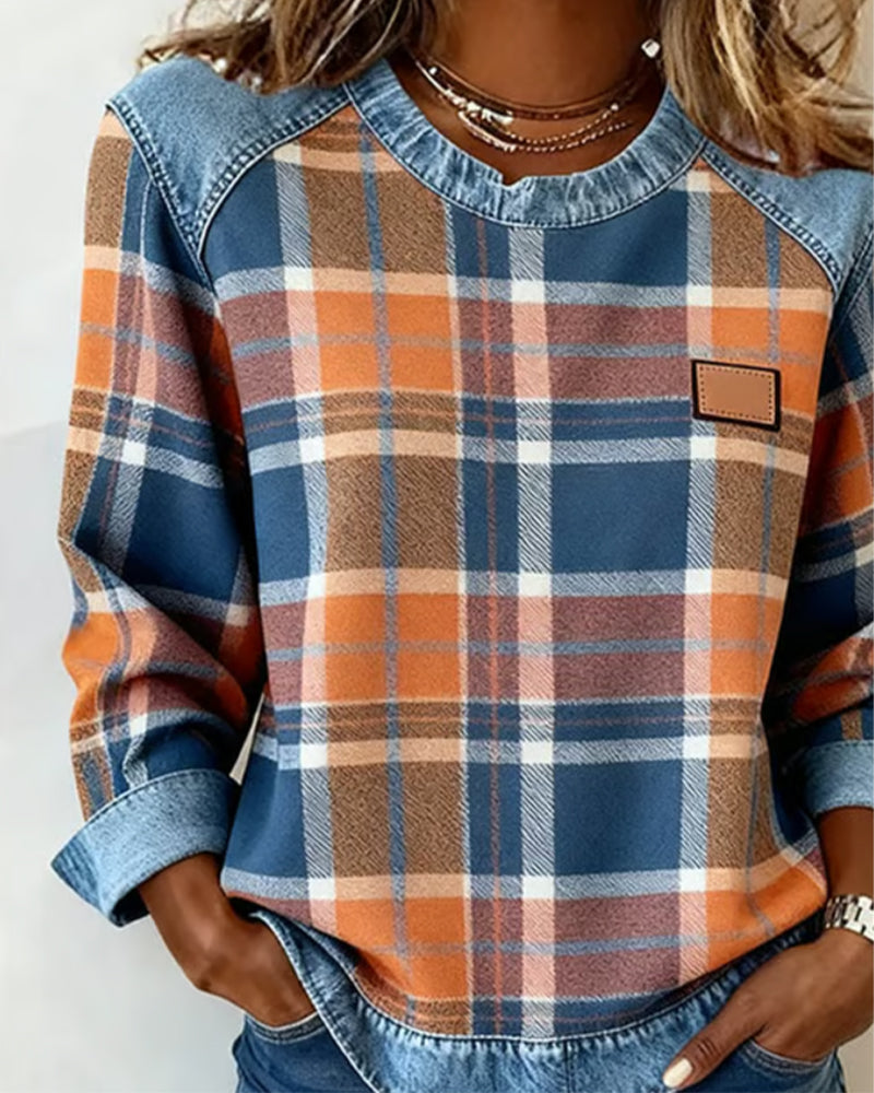 Felpa di Tendenza con Motivo Patchwork a Quadri