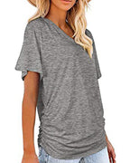 T-shirt Plissé Monocromatico con Scollo a V