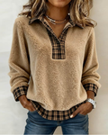 Top a collo patchwork a quadri tinta unita