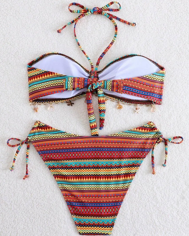 Bikini casual con frange a righe arcobaleno