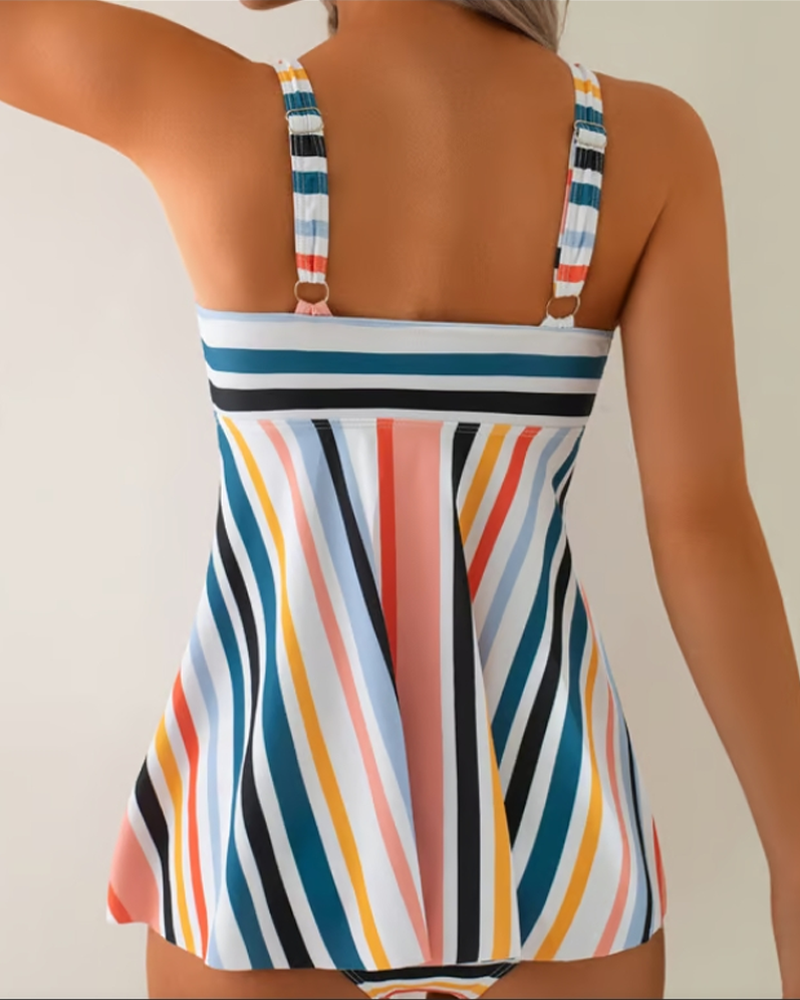 Costume da Bagno Bikini Triangolo a Righe con Laccetti Due Pezzi