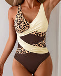 Costume da bagno intero scollato a V con stampa leopardata